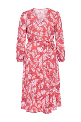 Studio Untold Damen große Größen Midi Wickelkleid A Linie Leafs Print