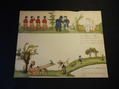 1 Bastelarbeit um 1900 mit Oblaten Glanzbilder Liebe Sommer viele Details