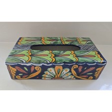 Talavera Mexican Pottery Hand Painted Ceramic Tissue Box Cover
