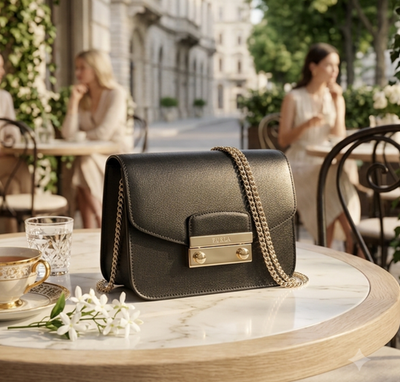 Furla Classic Black Saffiano Leather Mini Julia Chain Crossbody
