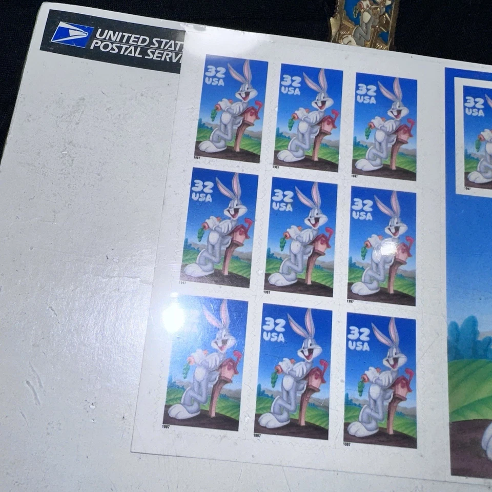 Scott 3138 Bugs Bunny Sheet w/ 1998 Bugs Pin Back , New Stamp Unopened Classic - Image 4 of 4