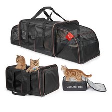 Cat Travel Carrier with Litter Boxes for 2 Cats, Double-Compartment Soft Pet ...
