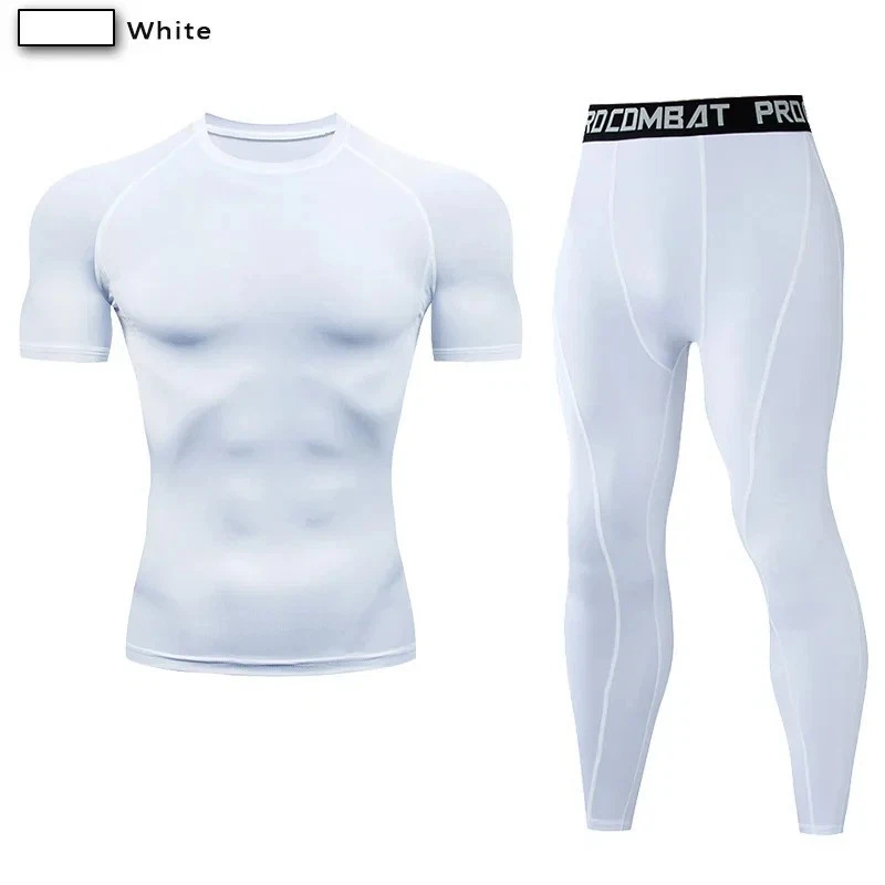 2PCS Men Compression Sportswear Suit Yoga Jogging Fitness Tracksuit Gym Fun Gift - Image 4 of 4