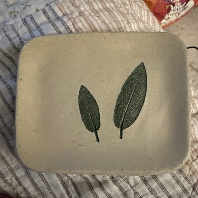 Stoneware Dish Two Leaves Print Stamped Rectangle Tray 4.25  X  3.5 