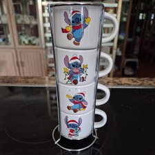 Disney Lilo Stitch Christmas Holiday Stackable Espresso Coffee Mug Cup Set 4