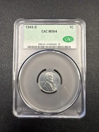 1943-D Steel Lincoln Wheat Cent ✦ CAC Certified MS64 ✦ WWII Emergency Issue