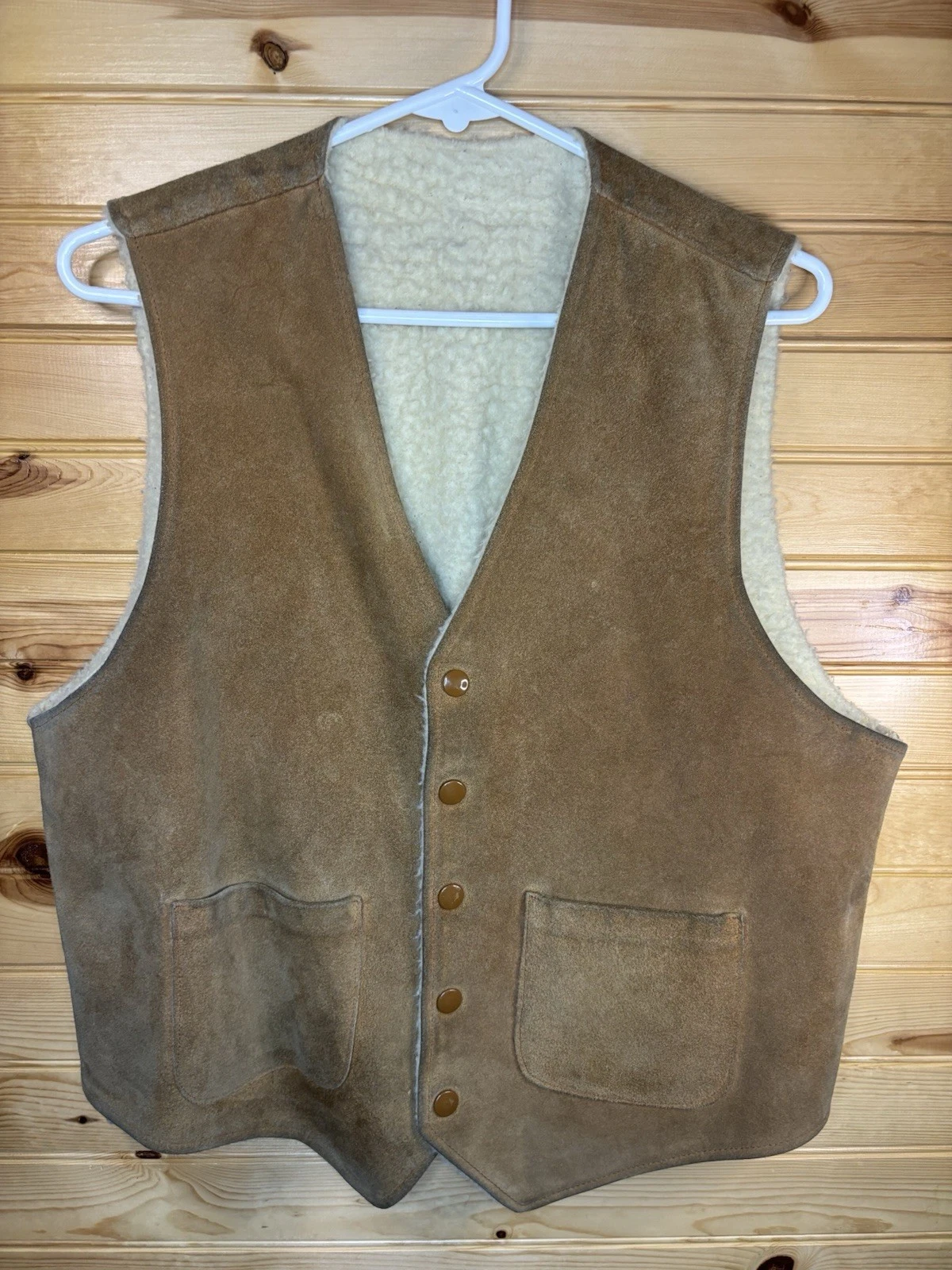 Vintage Men’s Genuine Leather Vest Fleece Lined Size Medium Made In USA Tan