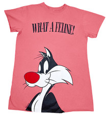 VTG 90s Looney Tunes Slyvester Sleep Shirt Single Stitch OSFM XL WHAT A FELINE 