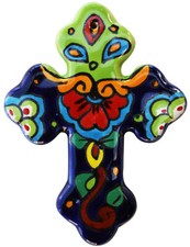 Cruz de Pared Arco Iris Colores Mexicanos Cerámica Talavera Pintada a Mano