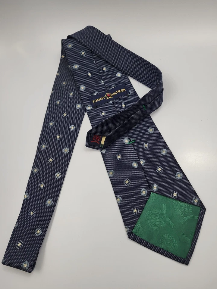 Винтажный Tommy Hilfiger шелковый галстук синий серый геометрический мужчин галстук США 56 x 3,7/8 - Изображение 4 из 4