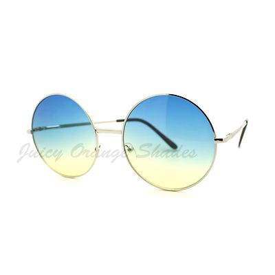 Women's Round Oversized Circle Lens Sunglasses Silver Metal