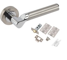 1 Set of Titan On Rose Door Handles Duo Chrome Finish with Latch and Hinges