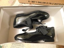 Ovation Black Patent Mary Janes Tie  Elastic Tap Shoe Toddler Girls Sz 9.5 New