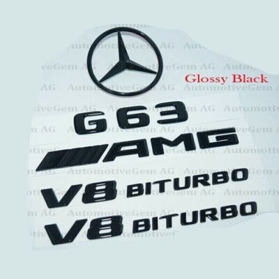G63 AMG V8 BITURBO Rear Star Emblem Black Badge Combo Set for W463 W464