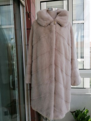 Genuine NERZ MINK НОРКА fur coat with hood from transverse plates  .