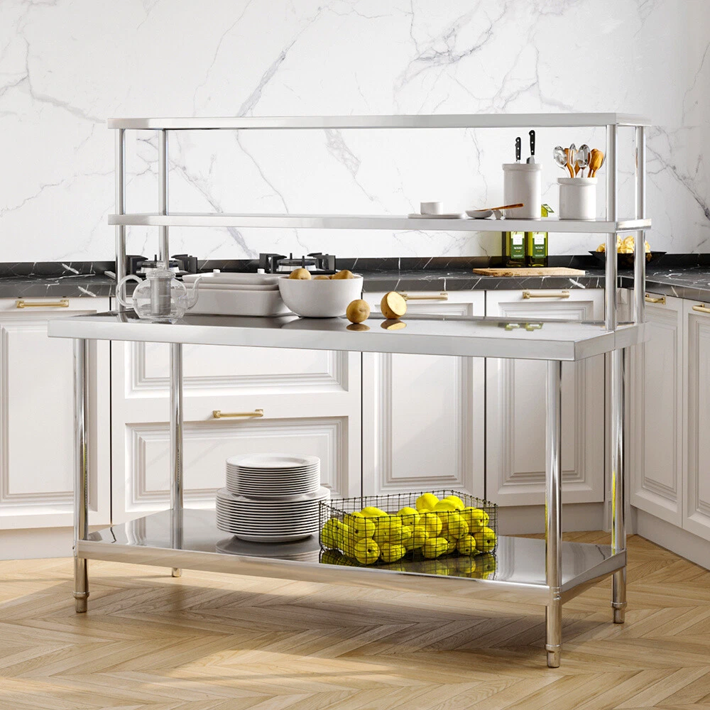 Commercial Catering Stainless Steel Table Overshelf Kitchen Prep Work Bench Set