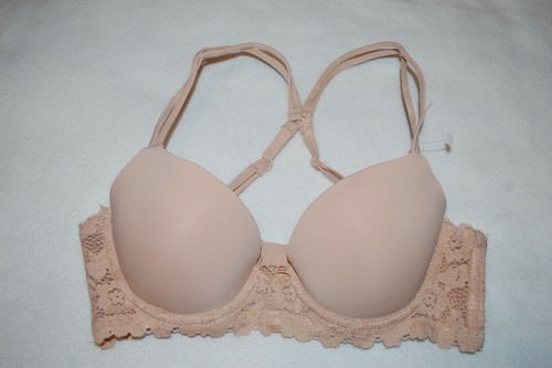 Jr Womens BEIGE 2-WAY T-SHIRT BRA Underwire LACE SIDES & BACK Soft Cup SIZE 36B