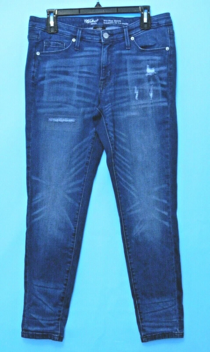 Mossimo Denim Women s Jeans Mid Rise Skinny Distressed Dark Wash Blue Size 10 R