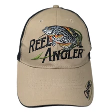 Reel Angler Men's Strapback Hat Tan Black OSFA Embroidered Big Fish Logo