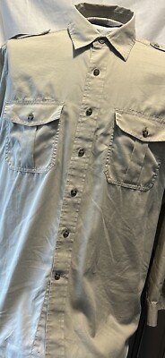 RARE VTG LL Bean Men's Cotton Blend Button Down Safari Shirt Khaki USA Large