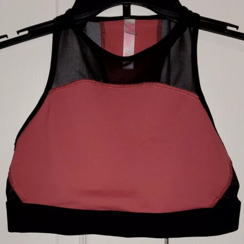 Victorias Secret Pink Crop Bra S Mesh Block Sports Bra VS Pink/Black Logo