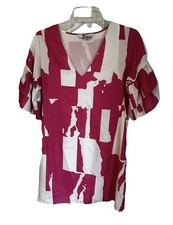 Crosby by Mollie Burch Pink White Geo Ruffle Sleeves Short Lined Dress Sz XS