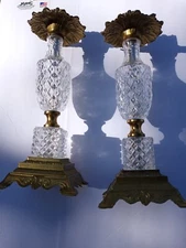 VINTAGE WESTWOOD LAMPS/CANDLESTICKS GLASS AND BRASS COLOR 10''