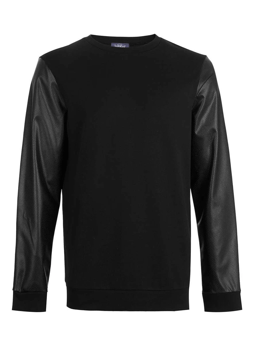 Sweatshirt with leather clearance sleeves
