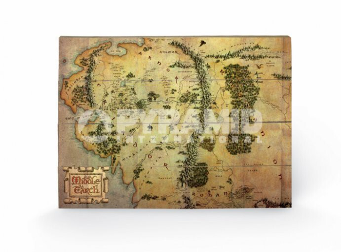 Décoration murale bois Le Hobbit carte de voyage Terre du Milieu poster rigide 60x40