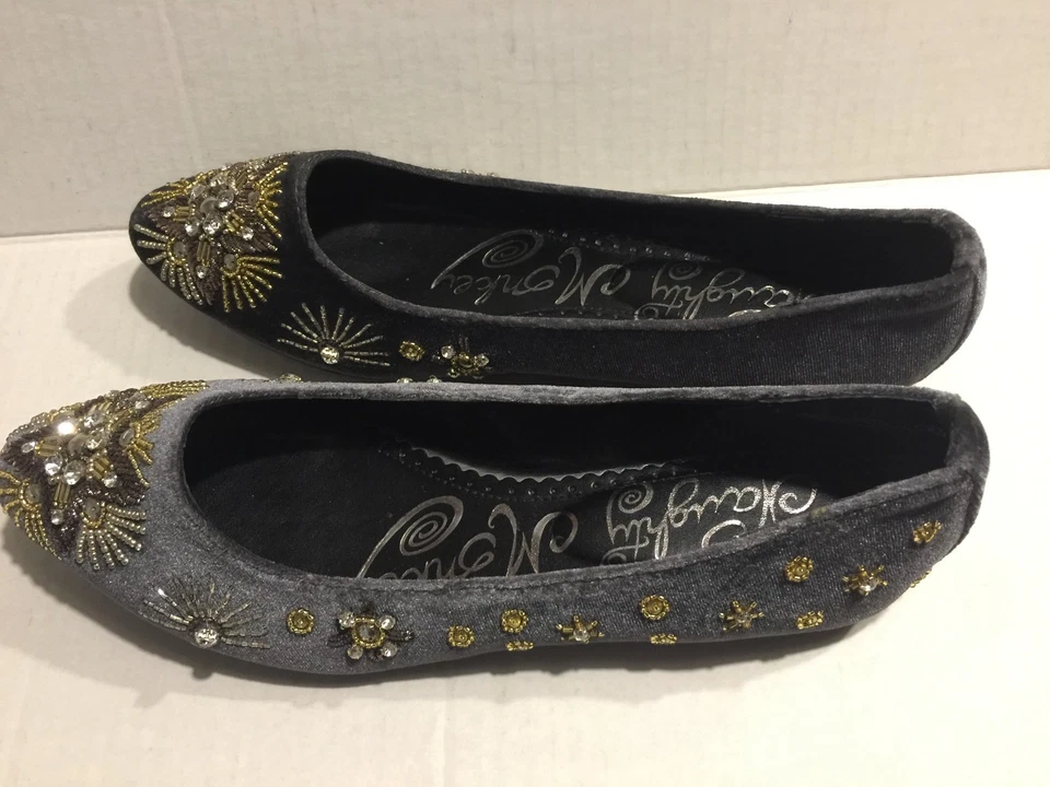 Naughty Monkey Labonge Gray Velvet Star Rhinestone Embroidery Jeweled Flats 6 - Image 3 of 4