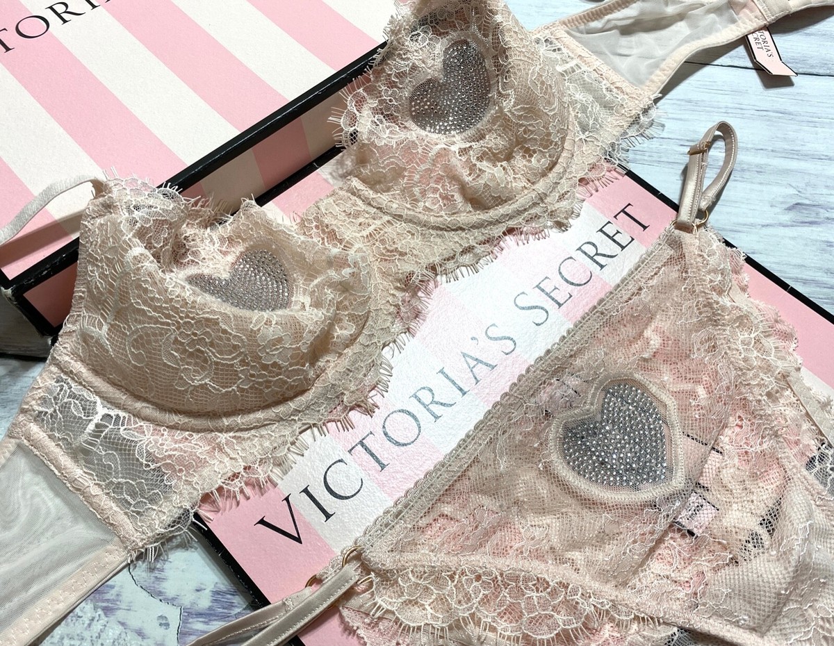 Victoria's Secret Bling Hearts Jeweled Lace Dream Angels Unlined
