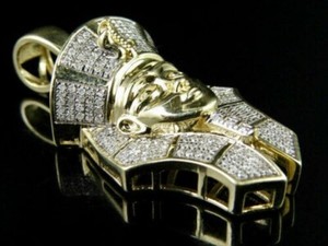 Authentic Real Moissanite 2Ct Round Cut Egyptian King Tut Pendant 14K Yellow Gold Plated