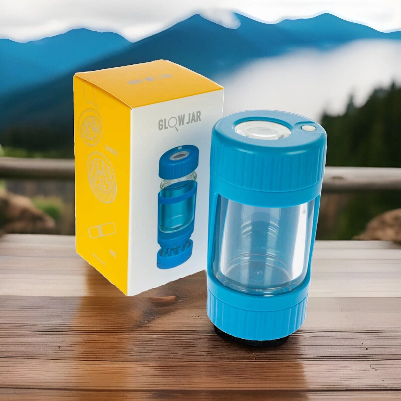 4 in 1 Stash Jar, Magnifying LED Lid, Grinder, One Hitter, Blue, Large 110 ML