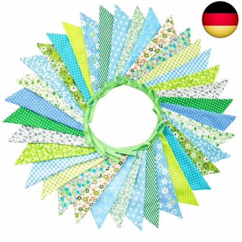 G2PLUS SüßE Beidseitig Wimpel Girlande, 10M Bunting Wimpelkette Stoff, GrüN St-image