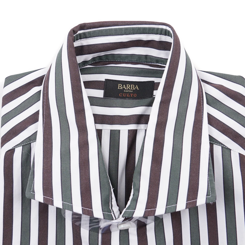 Barba Napoli Brown and Green Bold Striped Cotton Dress Shirt 15.75 (Eu 40) NWT - Image 4 of 4