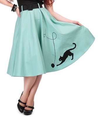 Collectif KITTY CAT 50s KATZE EMBROIDERY High Waist SWING SKIRT Rock Rockabilly