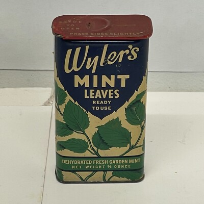 Vintage Wyler s Mint Leaves Red Top Advertising Spice Tin W Unique Slide Opener