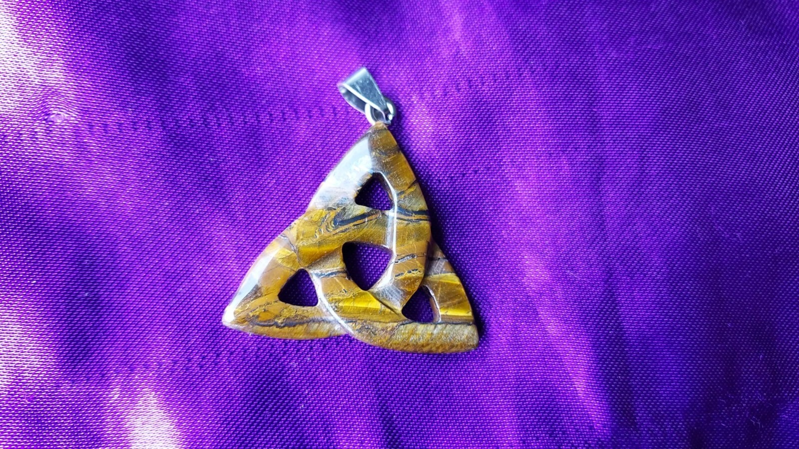 Pendentif rose croix oeil de tigre marron 4.5 cm - Bijou spirituel unisexe