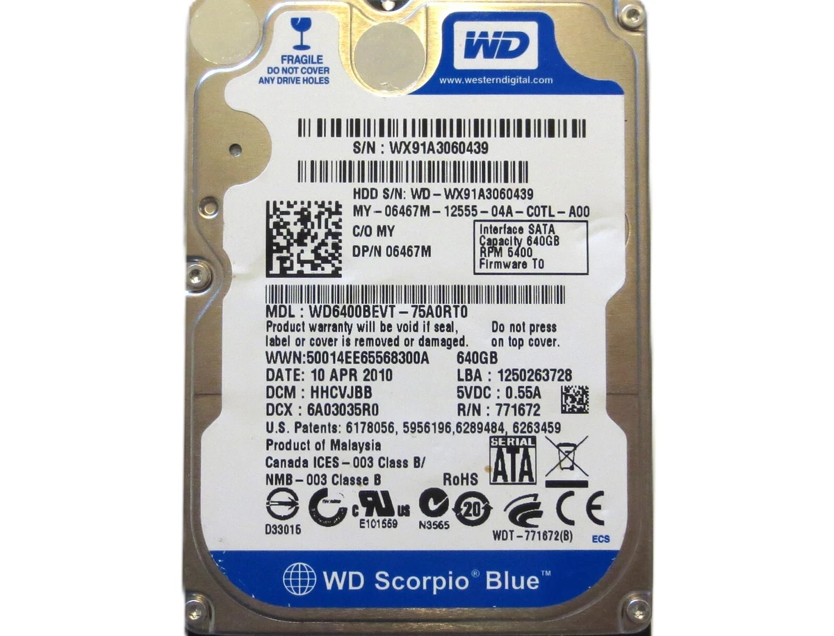 Western Digital Computer 5400 RPM Rotation Speed 640 GB Storage