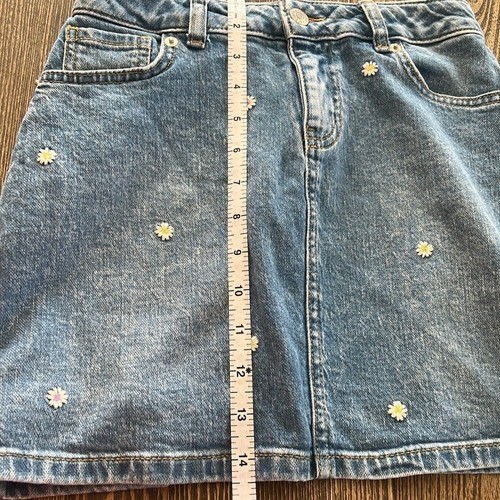Cat & Jack Denim Skirt Large 10-12 Girls Embroidered Flowers Button Zipper - Picture 7 of 7