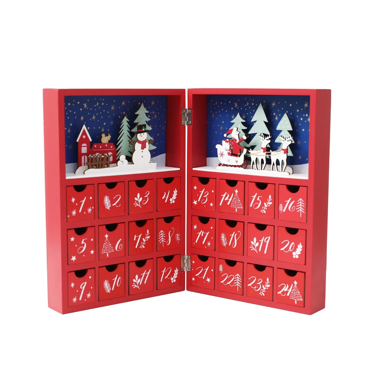 Christmas Wooden Advent Calendar Book with Drawers Countdown for Adults  kids | eBay