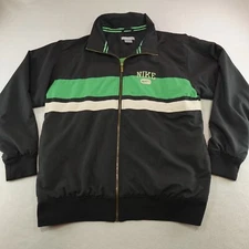 Vtg Nike Track Jacket Mens XXL Black Green Retro Full Zip Swoosh Stretch