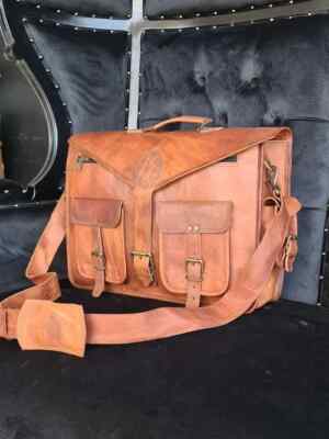 18'' Men's Durable Quality Leather Vintage Laptop Messenger Satchel Briefcase Bag