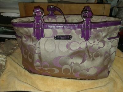 バッグ Coach Optic Signature Bag & Coin Case COACH Optic Signature Purple Pouch Bag & Coin Case Set