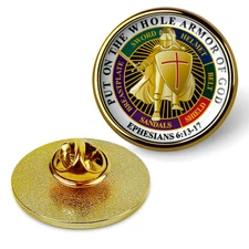Put on the Whole Armor of God Hat Pin Lapel Tie Tac Badge, Suit Shirt - Gold