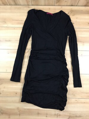 Velvet Black Long Sleeve Fitted Dress Women's S Ruched Rayon Spandex | eBay
