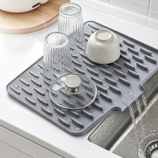 Silicone Dish Drying Mat for Kitchen Counter,16x13 Inch Grey Heat Resistant