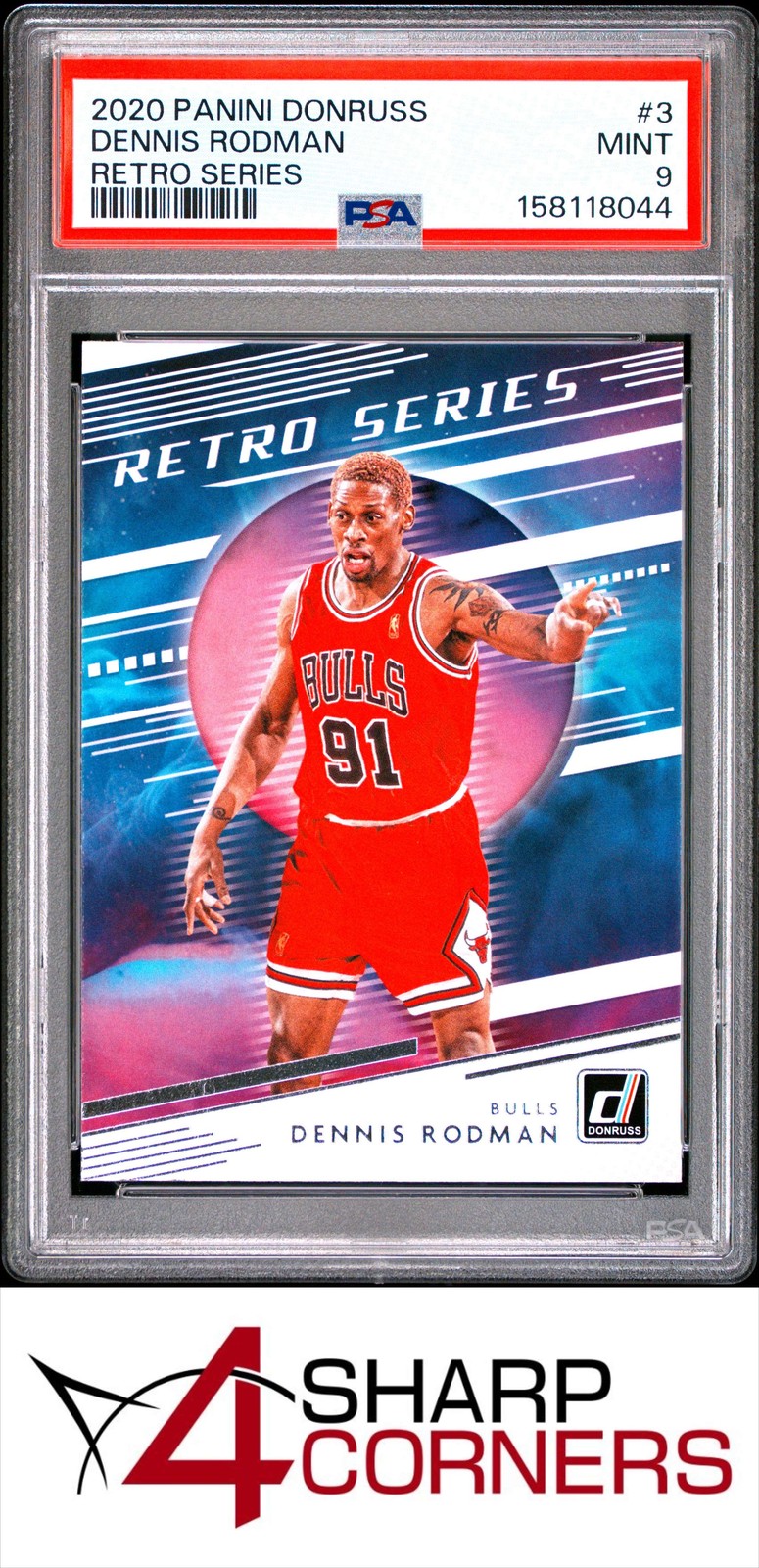 2020 PANINI DONRUSS RETRO SERIES #3 DENNIS RODMAN HOF POP 1 PSA 9