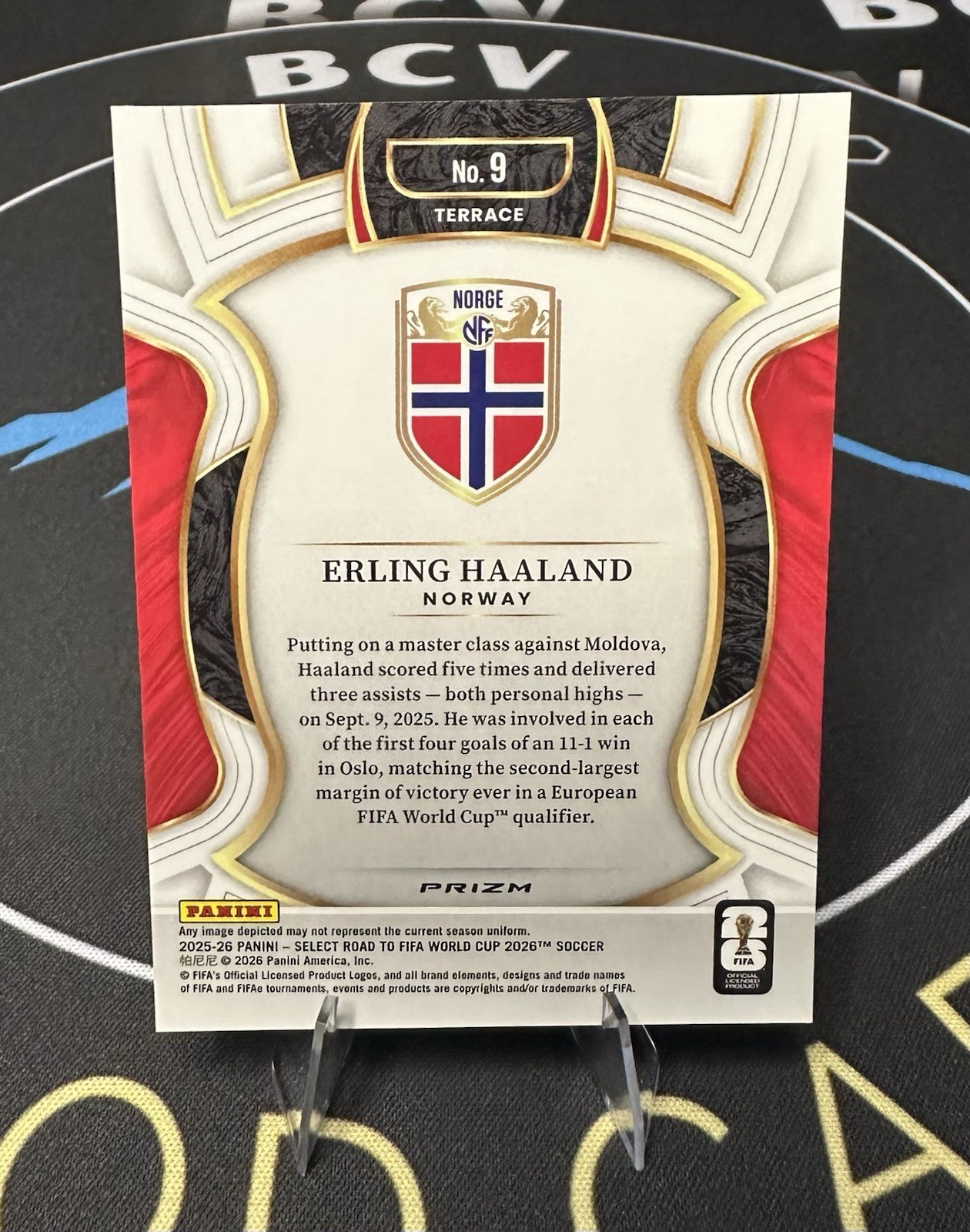 2026 Panini Select Road to FIFA World Cup Erling Haaland Blue Checkerboard Prizm view 2