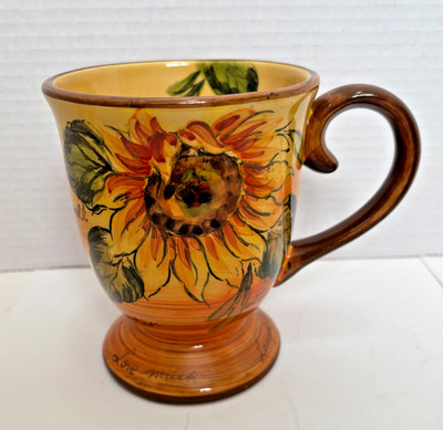 Orange Sunflower Coffee Mug Cup Hand Painted Live Well Love Much Laugh Often